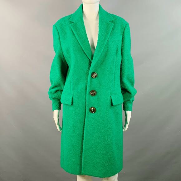 DSQUARED2 Size S Green Wool Textured Faux Fur Notch Lapel Coat - Picture 1 of 8